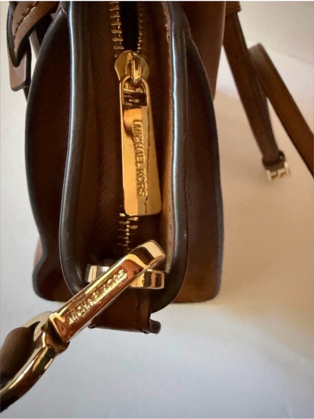 Michael Kors Brown Leather Satchel with Gold Hardware - Picture 7 of 9